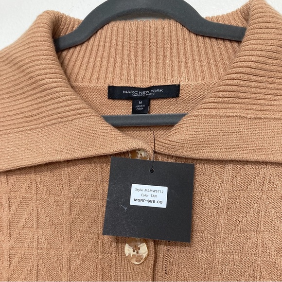 NWT Marc New York by Andrew Marc Open Neck Tan Knit Flap Collar Sweater - Picture 2 of 4